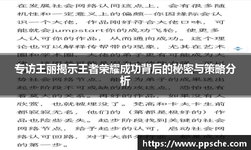 专访王丽揭示王者荣耀成功背后的秘密与策略分析